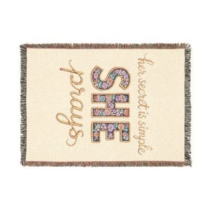 Her Secret is Simple SHE Prismatic Letter Woven Blanket | Inspirational Throw