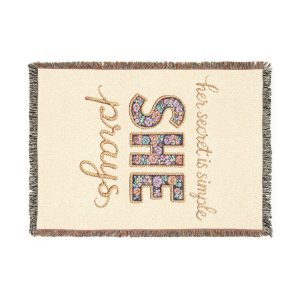 Her Secret is Simple SHE Prismatic Letter Woven Blanket | Inspirational Throw